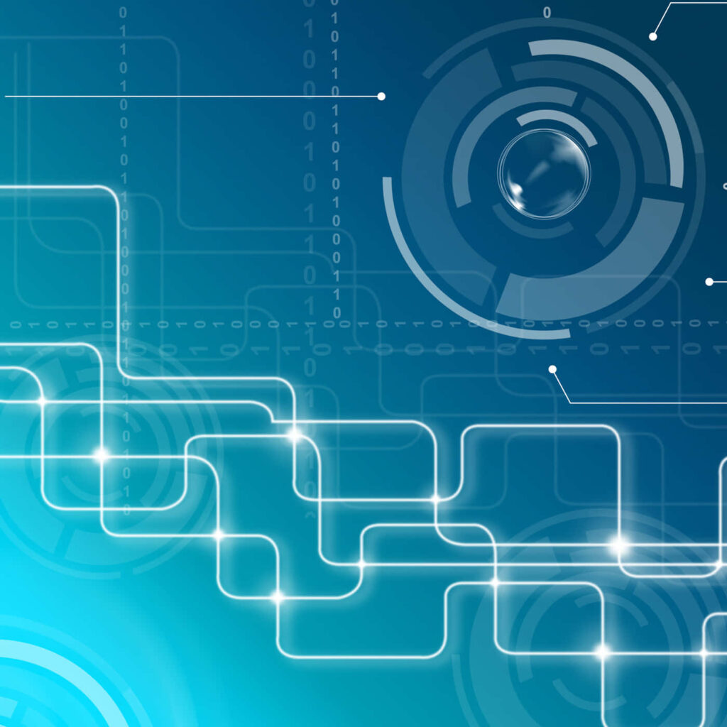 Futuristic Blue Tech Wallpaper with Glowing Lines & Circles
