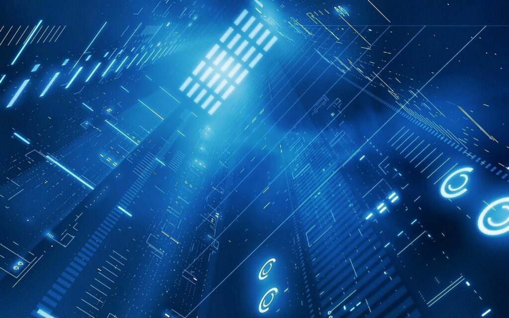 Futuristic Blue Tunnel Wallpaper: Neon Glow & Tech Vibes