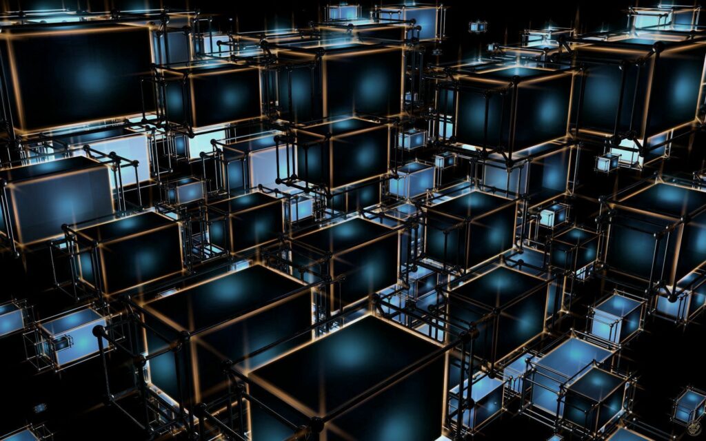 Futuristic Blue and Black 3D Cube Wallpaper for Dark Abstract Background