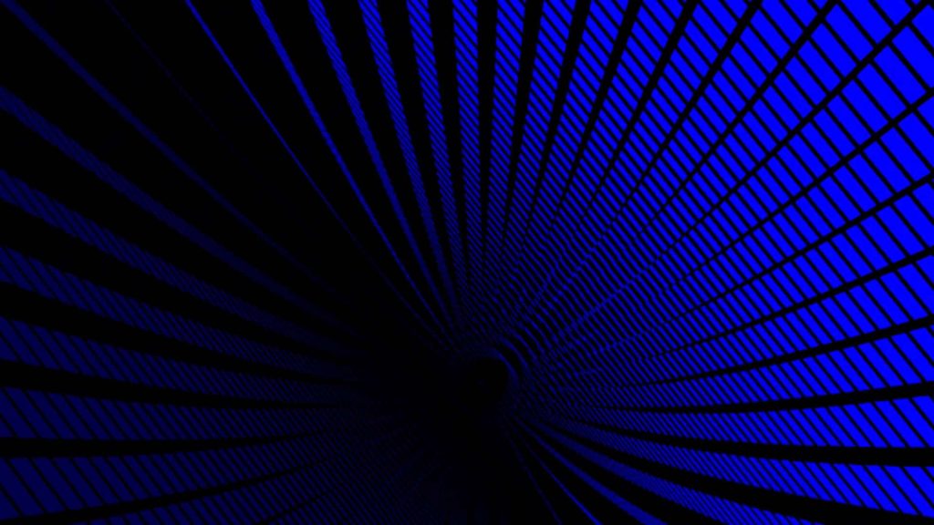 Abstract blue and black geometric grid forming a futuristic tunnel with deep perspective design Wallpaper