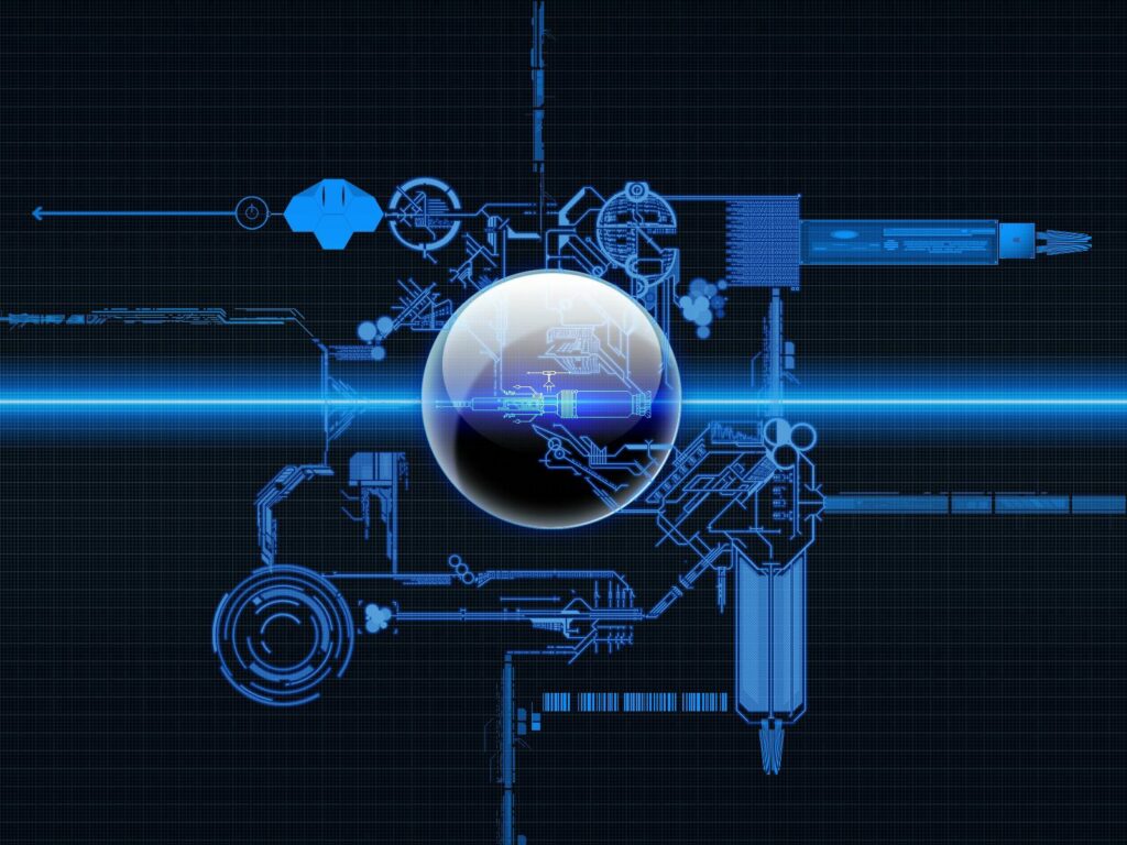 Futuristic Blueprint Wallpaper with High-Tech Design in Blue