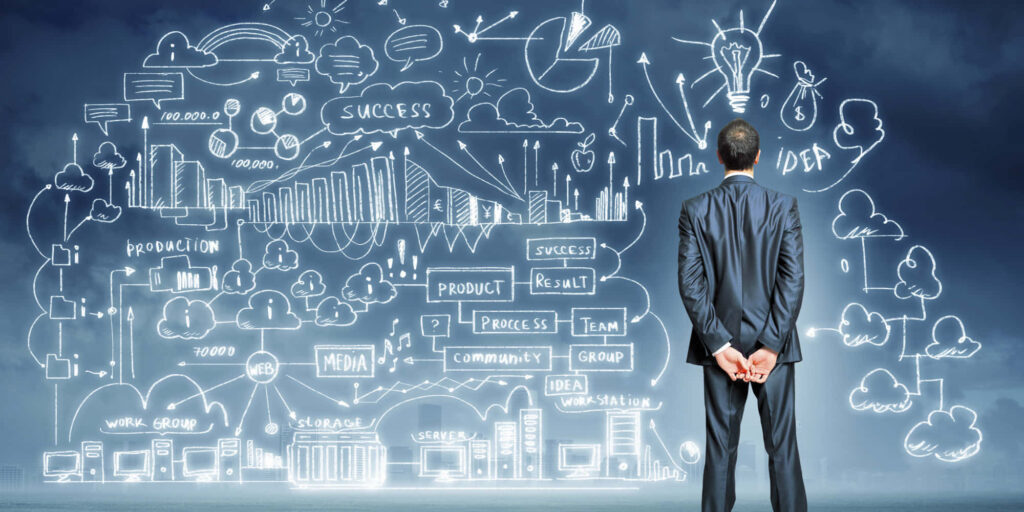 Futuristic Businessman with Virtual Tech Interface Wallpaper