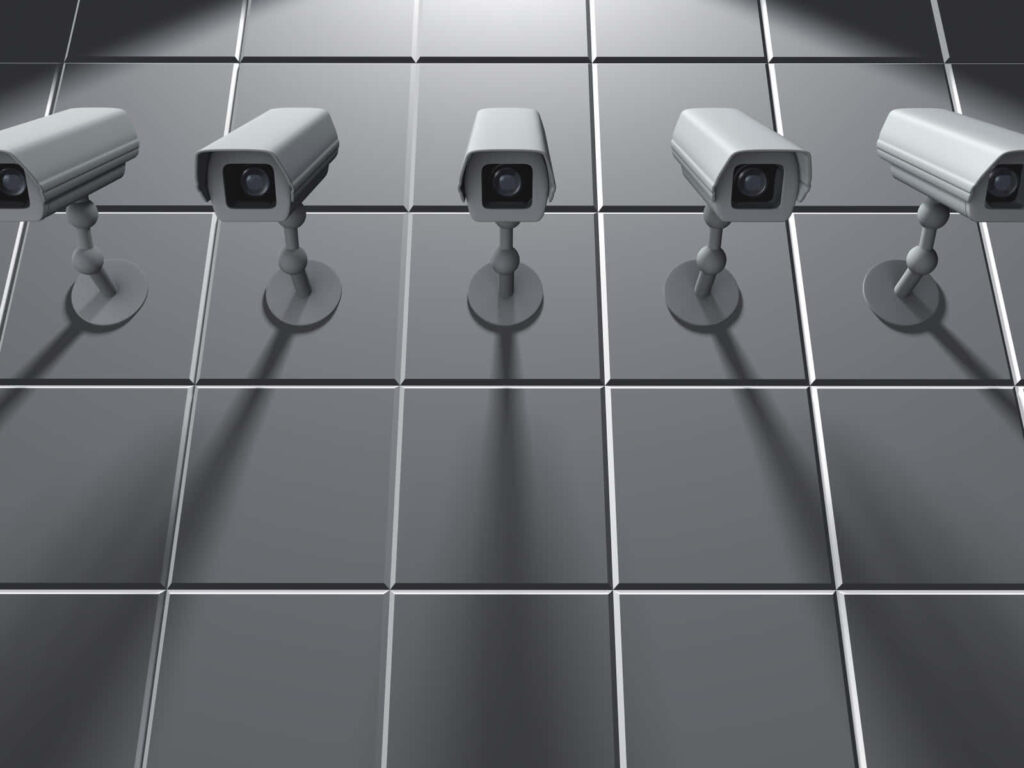 Modern CCTV Camera Wallpaper: Sleek Tiled Background with Shadows