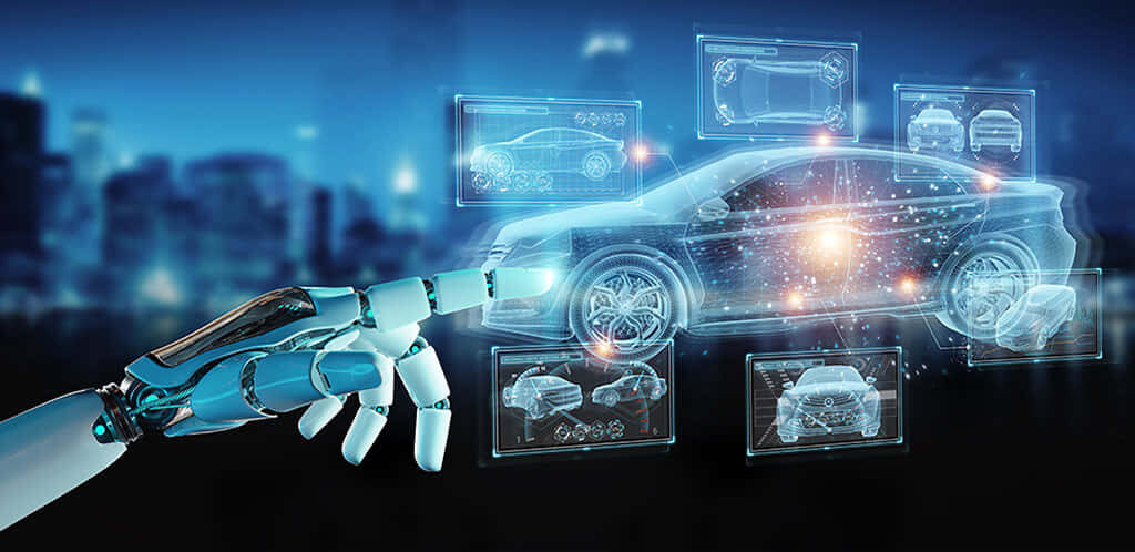 Futuristic Car Tech Wallpaper: Robotic Hand & Holographic Dashboard