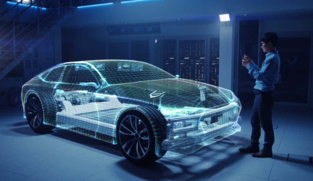 Futuristic Car with Holographic Dashboard - High-Tech Wallpaper