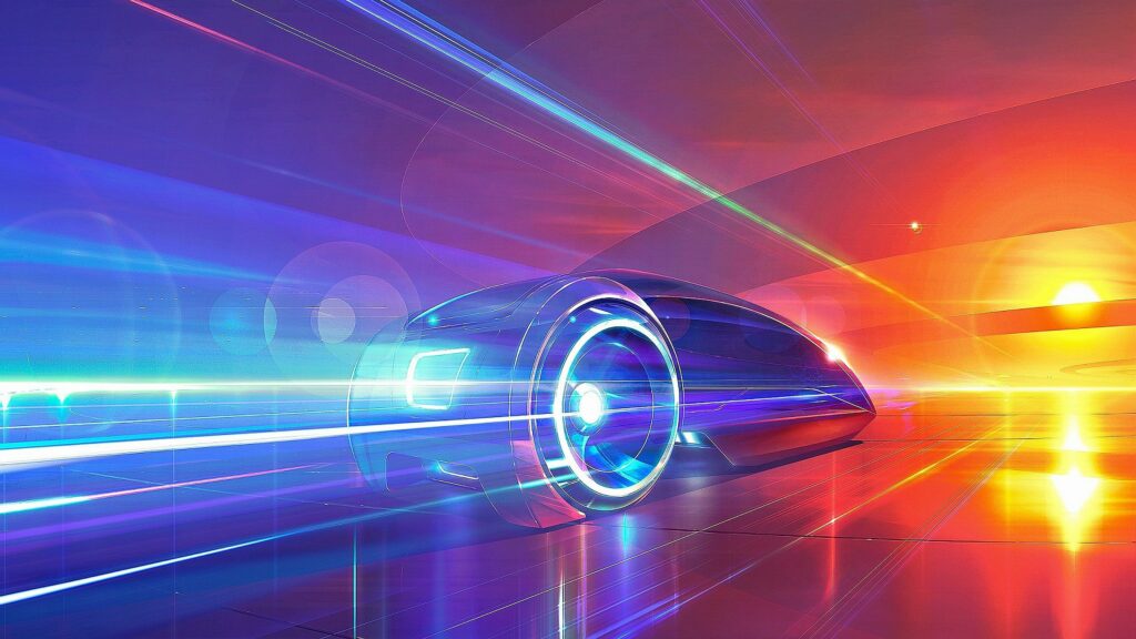 Futuristic Car Wallpaper: Neon Nightscape in 3840x2160 Resolution