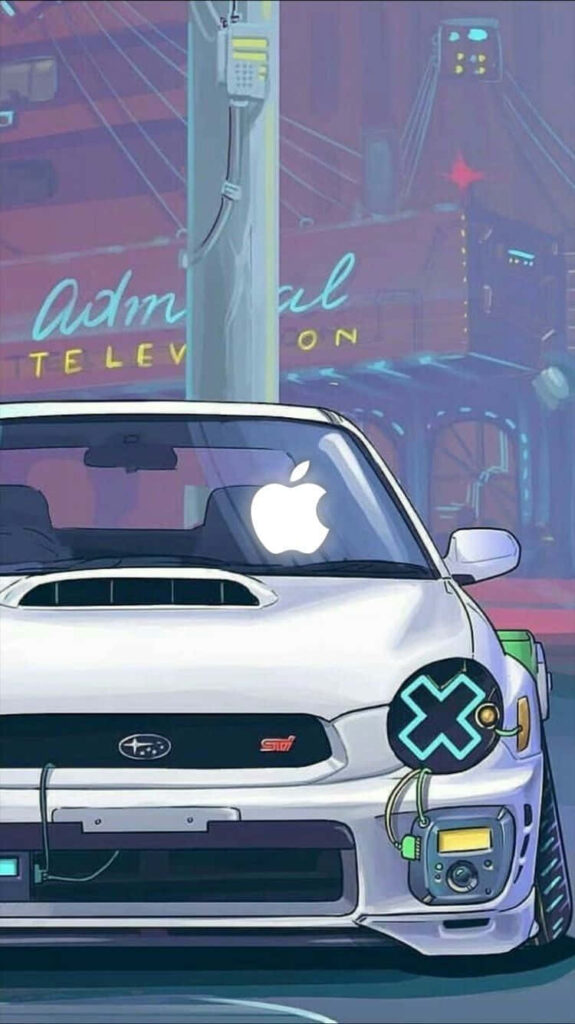 Futuristic Playful Car Wallpaper: Vibrant Urban Theme for iPhone