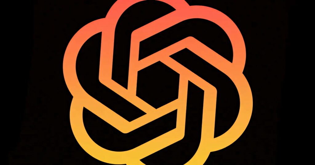 ChatGPT logo in vibrant orange yellow gradient on sleek black background futuristic wallpaper