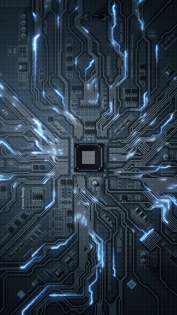 Futuristic Circuit Board Wallpaper: Glowing Processor & Tracks