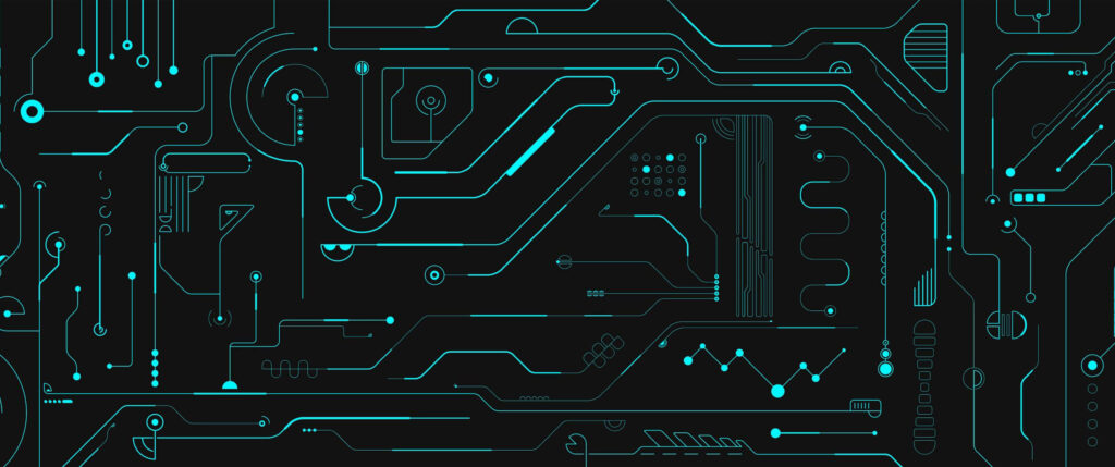 Futuristic Teal Circuit Board Wallpaper: Tech & Connectivity Design