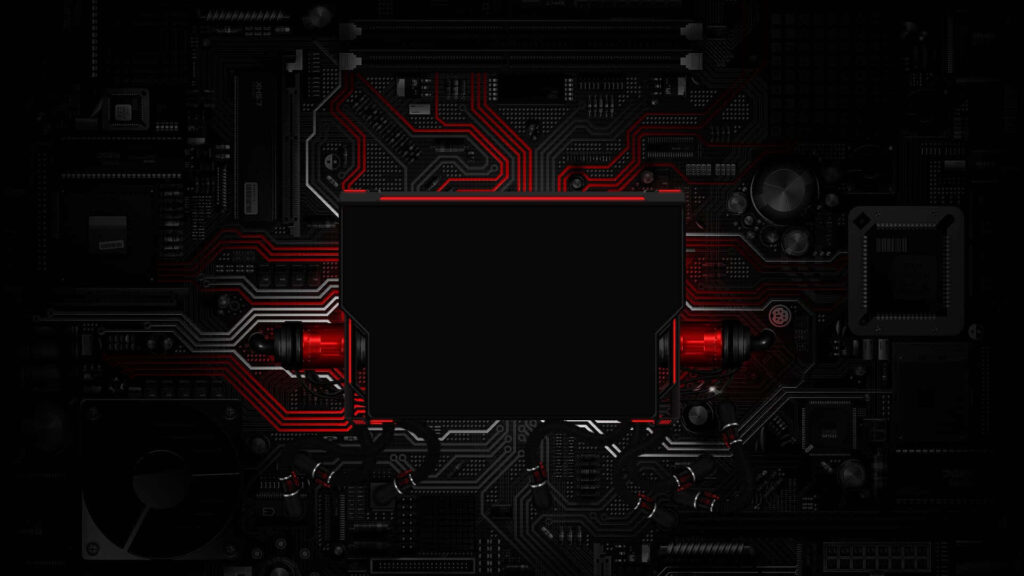 Futuristic Circuit Board Wallpaper with Glowing Red Lanes