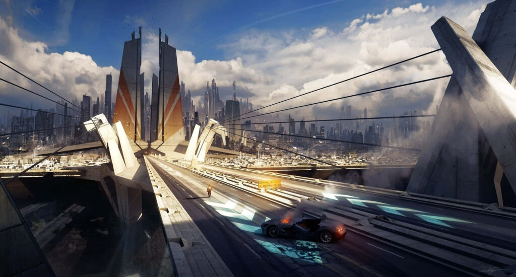 Futuristic 3D Cityscape Wallpaper: Modern Architecture & Dynamic Lighting