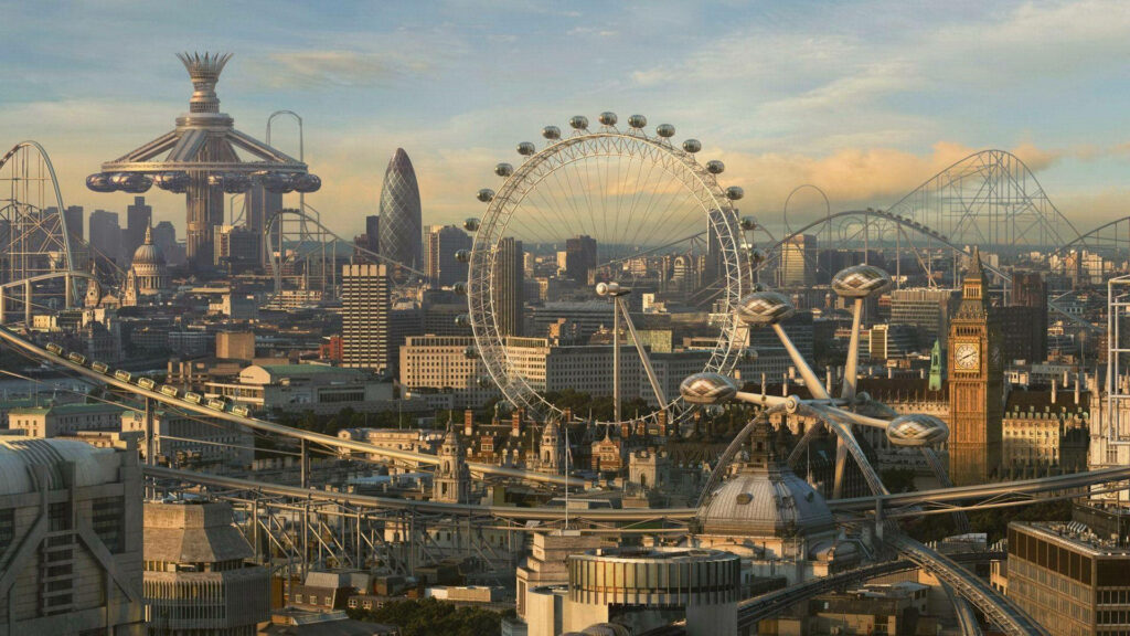 Futuristic Cityscape Wallpaper: Big Ben & High-Tech Architecture