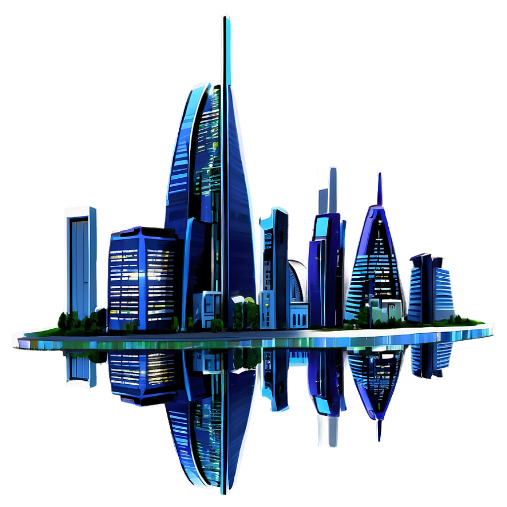 Futuristic Cityscape Wallpaper: Illuminated Skyscrapers Reflected