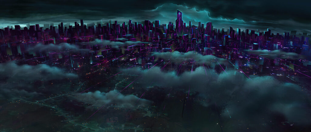 Futuristic Cyberpunk Cityscape Wallpaper with Neon Lights