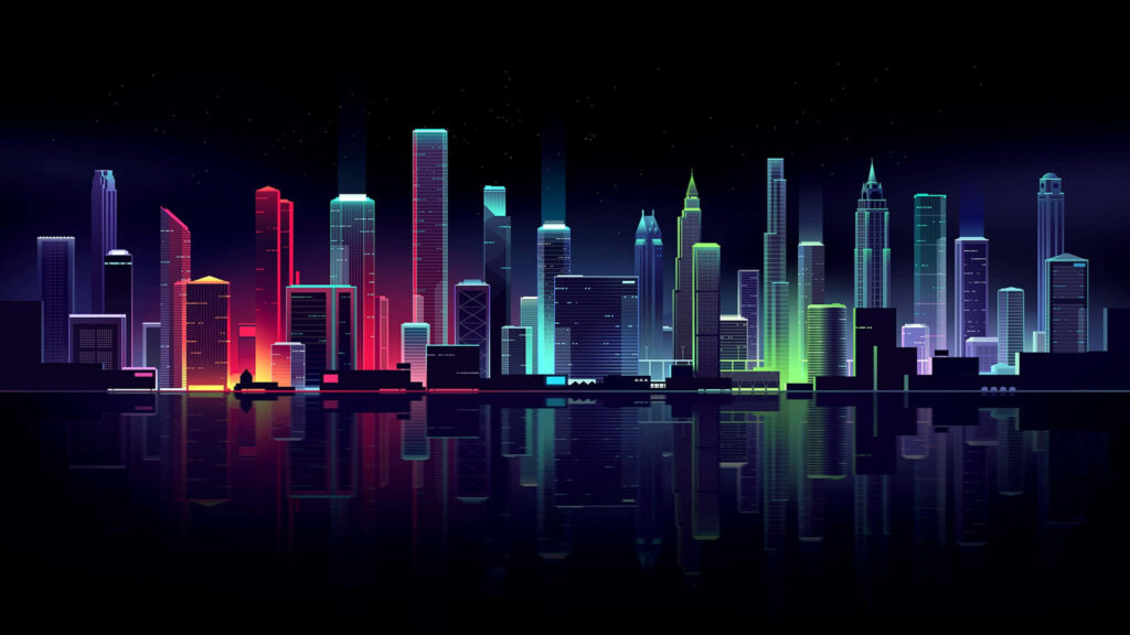 Futuristic Cityscape Wallpaper: Neon Skyscrapers & Starry Night