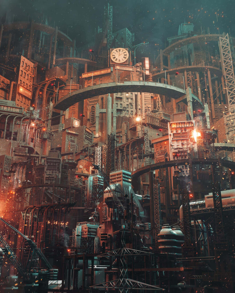 Futuristic Cityscape Wallpaper: Vibrant Acropolis with Glowing Lights
