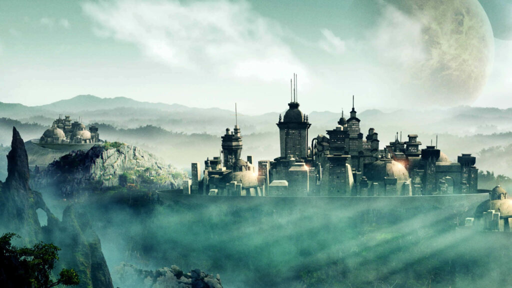 Futuristic Cityscape Wallpaper: Advanced Structures & Distant Planet