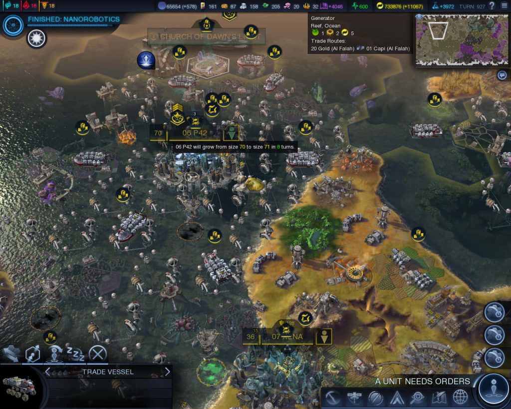 Futuristic coastal city on hex grid in Sid Meier's Civilization Beyond Earth sci fi strategy game Wallpaper