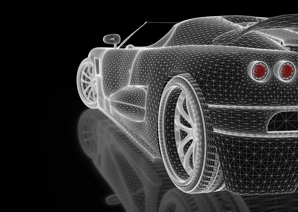 Futuristic Concept Car Wireframe Wallpaper on Sleek Black Background