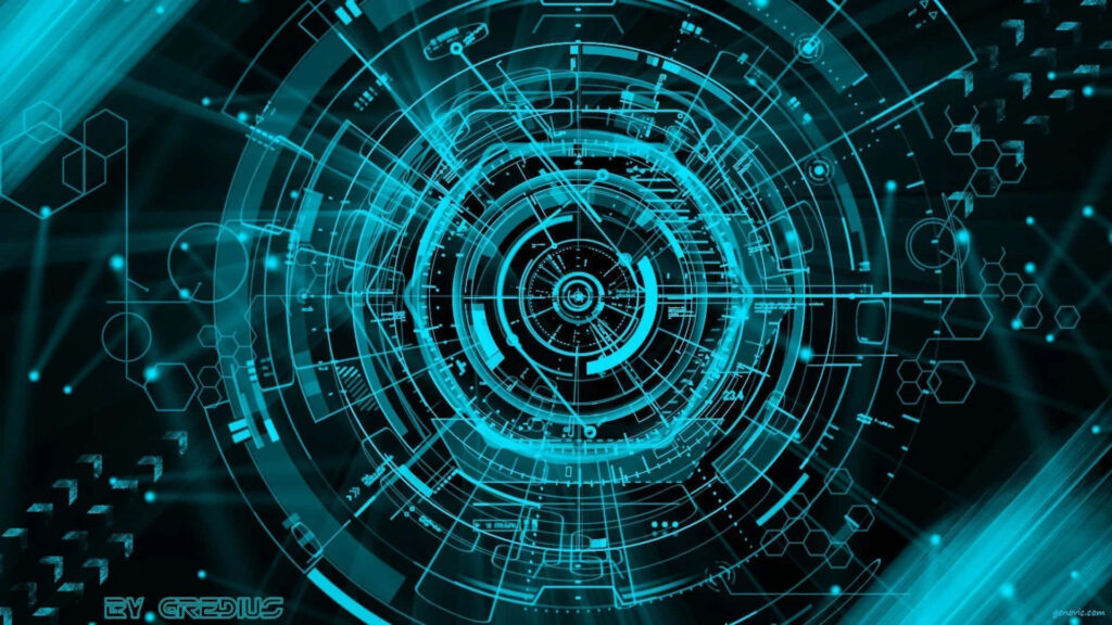 Futuristic Cyan Tech Wallpaper: Glowing Geometric Designs & Circuits