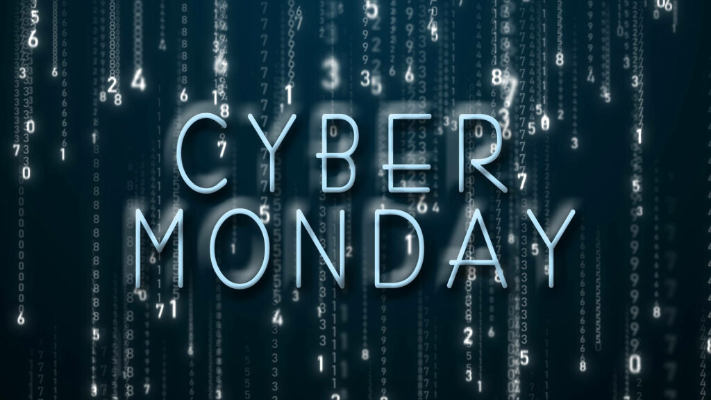 Futuristic Cyber Monday Digital Signage Wallpaper with Glowing Text