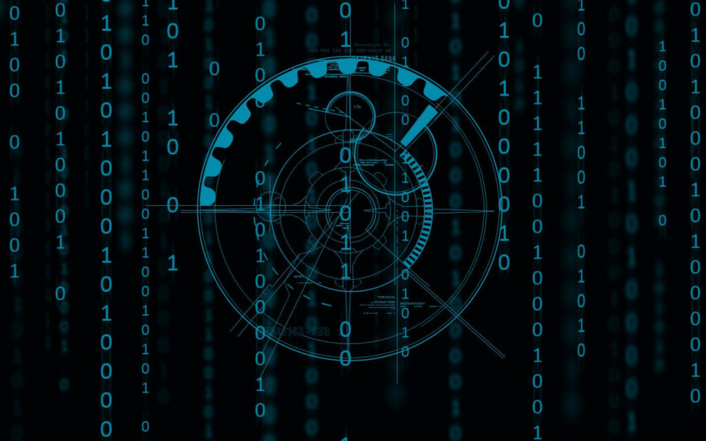 Futuristic Cyber Wallpaper: Glowing Blue Binary Code & Tech Patterns