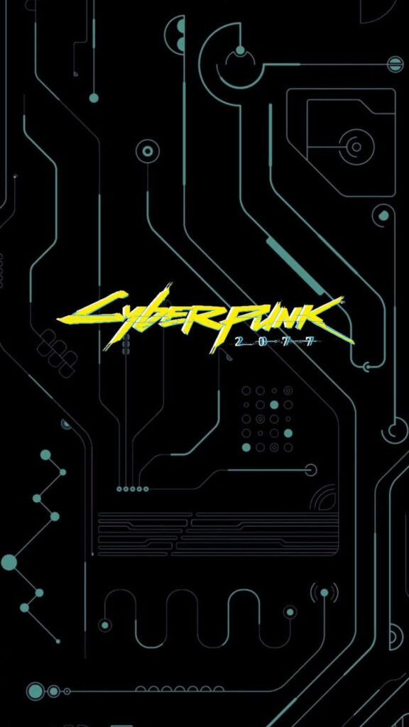 Neon-lit Futuristic Game Title Poster: Cyberpunk 2077's Epic Android Wallpaper