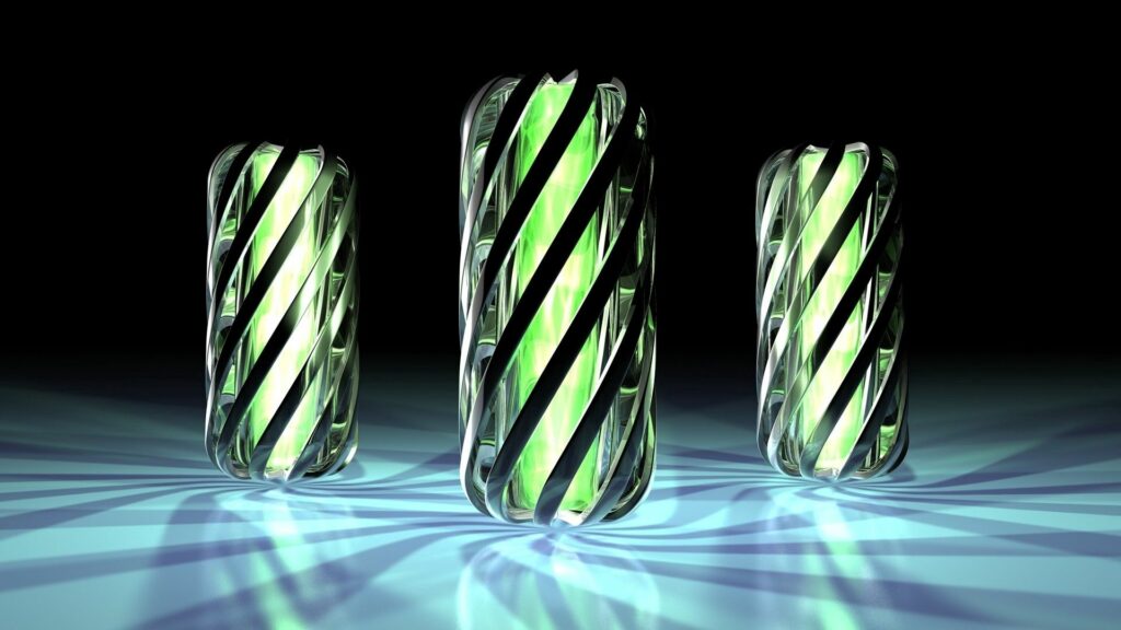 Futuristic Cylindrical Objects with Green Cores - Dynamic Wallpaper