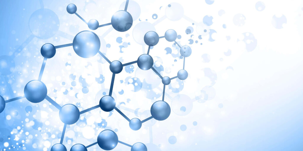 DNA wallpaper with blue molecular structure and hexagonal bonds on bright gradient background