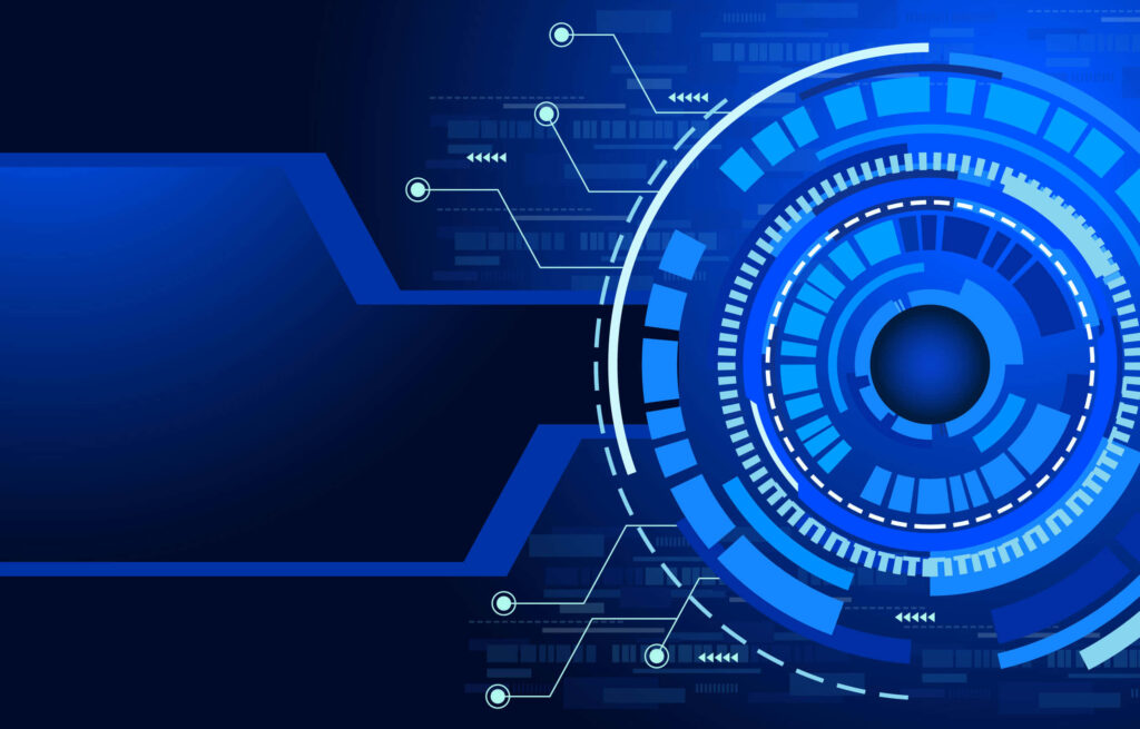 Futuristic Dark Blue Tech Wallpaper with Radial Patterns & Circuits