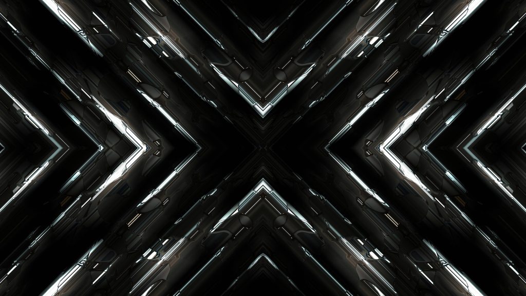 Dark metallic X pattern 3D wallpaper with sharp geometric lines and bright white rim lighting