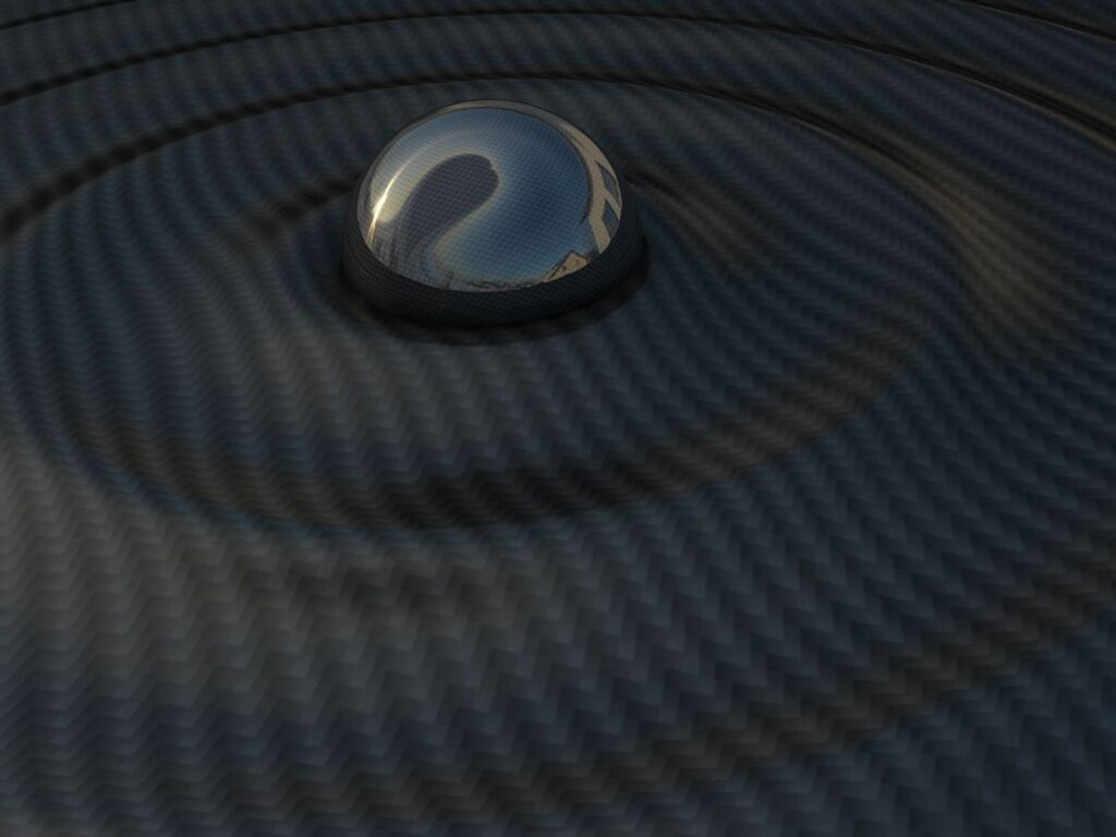 Futuristic Dark Ribbed Surface Wallpaper with Reflective Sphere