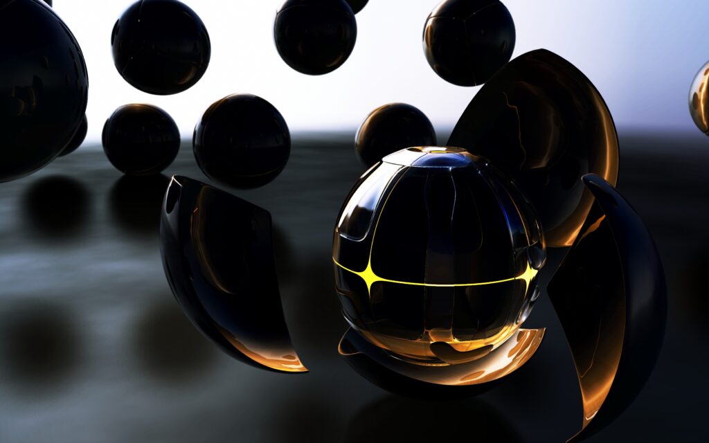 Futuristic Dark Spheres with Luminous Core - Minimalist Wallpaper