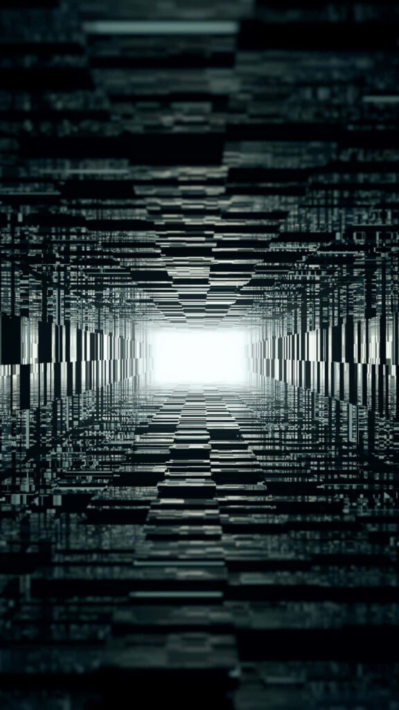Futuristic Dark Tunnel Wallpaper: HD Geometric Design with Bright Light