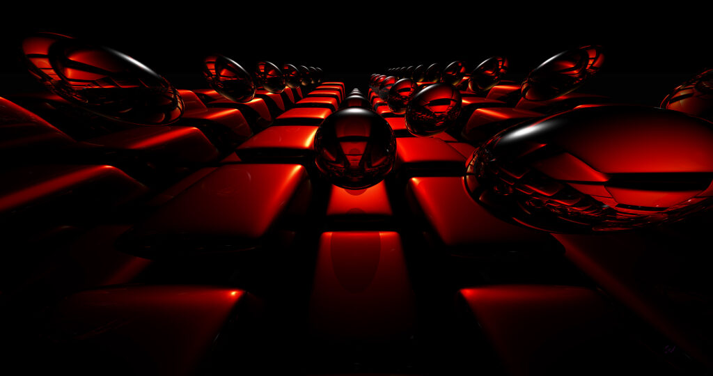 Futuristic Dark 4096x2160 Wallpaper with 3D Red Bubbles & Squares