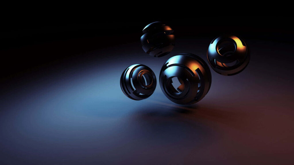Futuristic Dark Wallpaper with 3D Metallic Spheres & Gradient Background