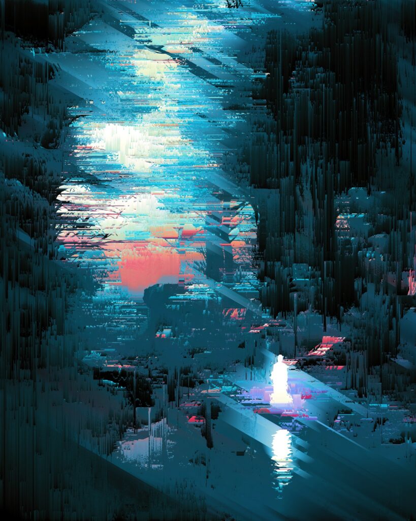 Futuristic Digital Abstraction Wallpaper with Glitch Effects