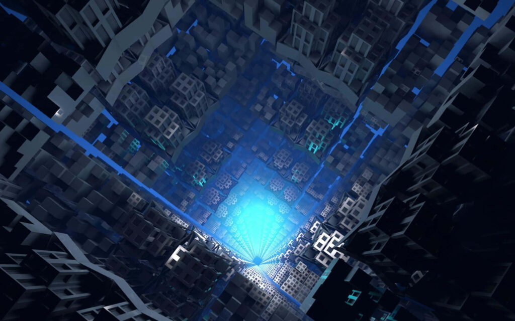 Futuristic Digital Cityscape with Glowing Blue Core - High-Tech Wallpaper