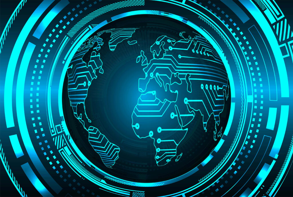 Futuristic Wallpaper: Glowing Digital Globe & Circuit Pattern Background