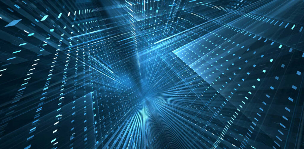 Futuristic Digital Landscape Wallpaper: Intricate Geometric Patterns