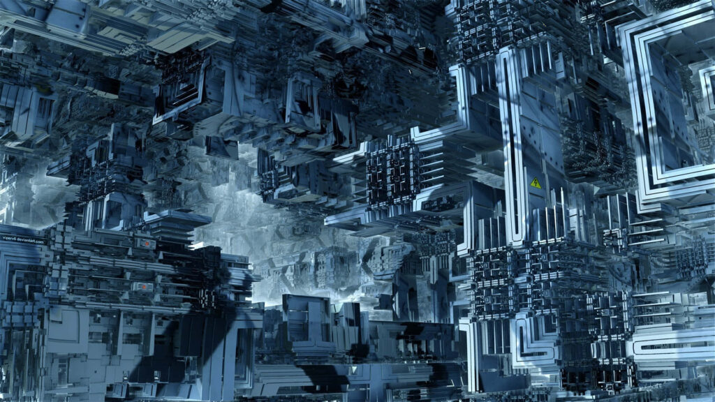 Futuristic Digital Tech Wallpaper: Intricate Geometric Landscape