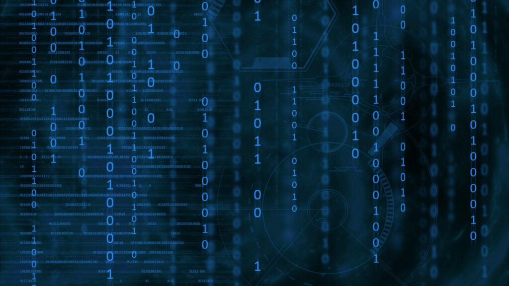 Futuristic Digital Wallpaper: Glowing Blue Binary Code Background