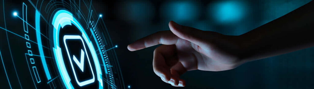 Futuristic Wallpaper: Hand with Hologram Checkmark for Tech Excellence