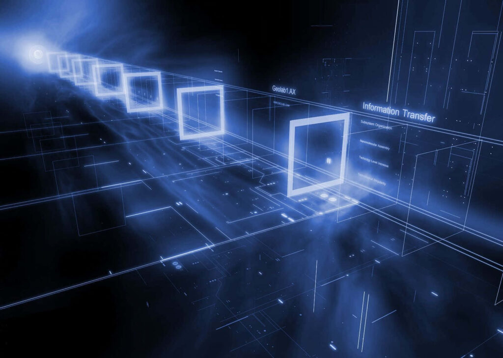 Futuristic Tech Wallpaper: Glowing Blue Grids & Data Flow Background