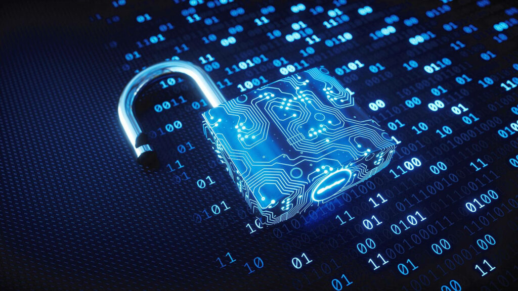 Futuristic Digital Wallpaper: Open Padlock & Circuit Board Design