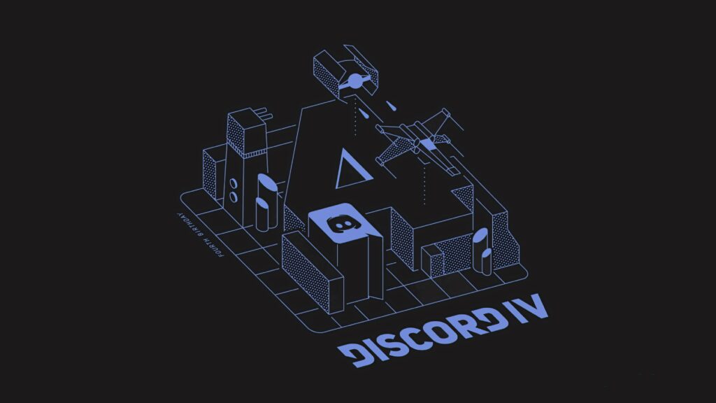 Futuristic Discord IV 3D isometric cityscape in blue tones with geometric grid patterns wallpaper