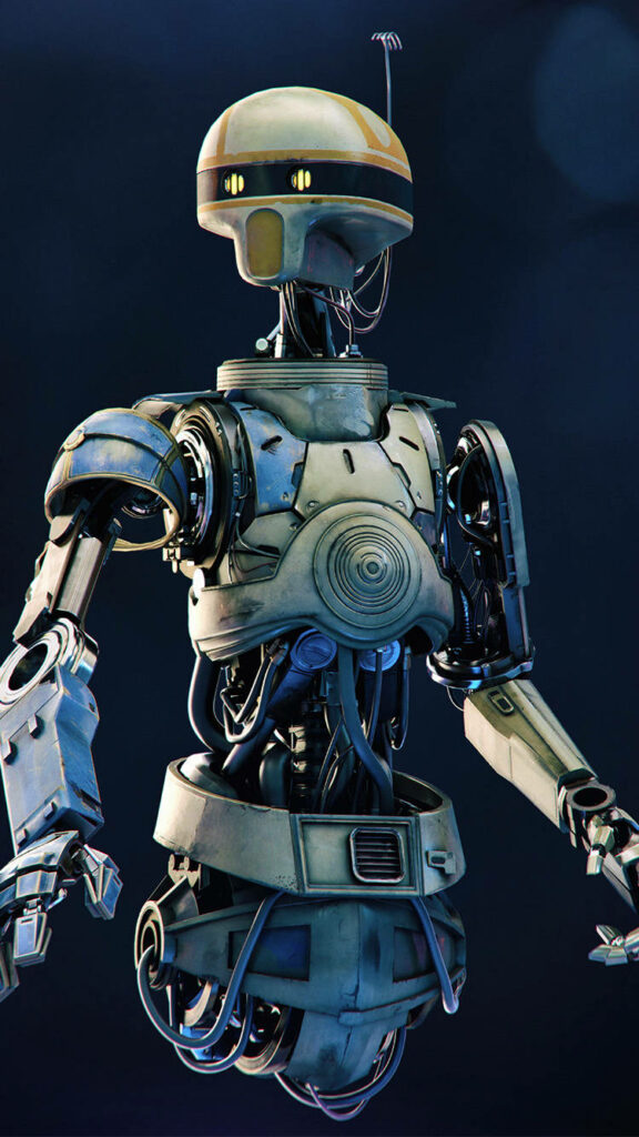 Futuristic Droid Wallpaper: Intricate Sci-Fi Background Art