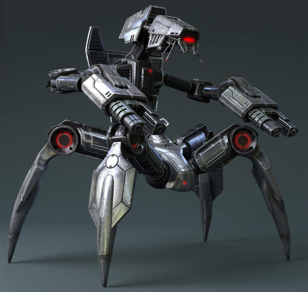 Futuristic Droid Wallpaper: Sleek Design & Advanced Weaponry