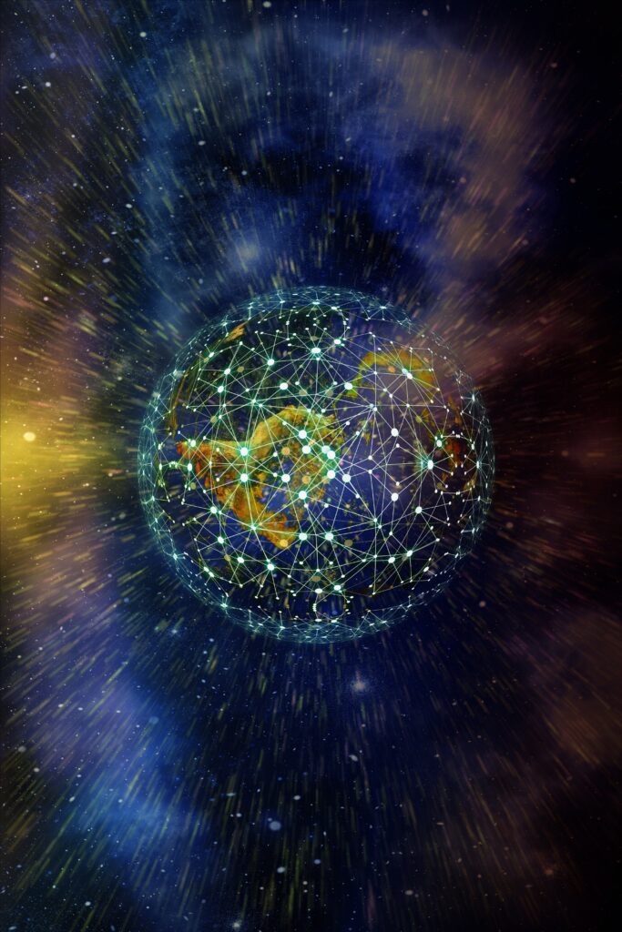 Earth Glowing in Network Plexus: Futuristic Wallpaper Background